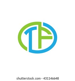 TF initial letters looping linked ellipse logo blue green