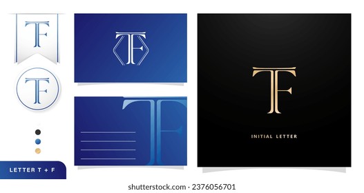 Paquete de tipo de logotipo con letras iniciales de TF. logotipo de plantilla con signo de letra para elementos de tarjetas de visita, identidad de la empresa de marca, material de publicidad hoja de oro, impresiones de collages, campañas de anuncios