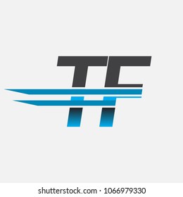 TF initial logo company name colored black and blue, Simple and Modern Logo Design.