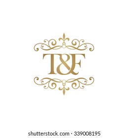 T&F Initial logo. Ornament ampersand monogram golden logo