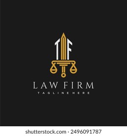 TF initial monogram for lawfirm logo with sword and scale