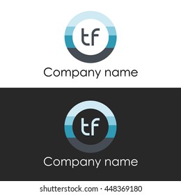 TF letter circle shape icon logo white blue
