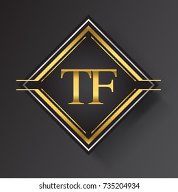 TF Letter logo in a square shape gold and silver colored geometric ornaments. Vector design template elements for your business or company identity.