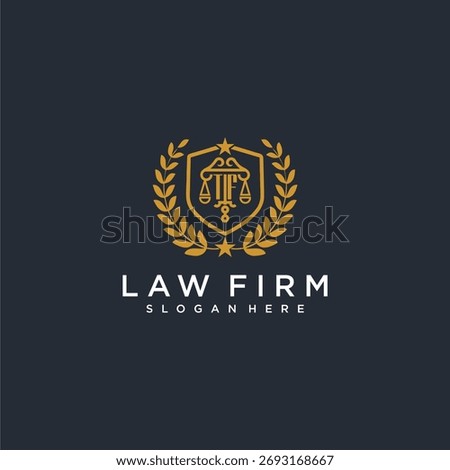 TF letter monogram logo for lawfirm with pillar and leaf image design