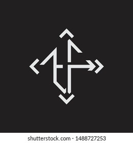TF Logo Abstrac letter Monogram with Arrow in every side isolated on black background