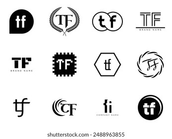 TF Logo Company Vorlage. Buchstabe t und Logo. Verschiedene klassische Serifenbuchstaben und moderne fette Schrift mit Design-Elementen setzen. Erste Schriftarttypografie. Kollektion trendige Geschäftsidentität.