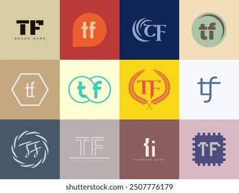 TF logo company template. Letter t and f logotype. Set different classic serif lettering and modern bold text with design elements. Initial font typography. Collection trendy business identity.