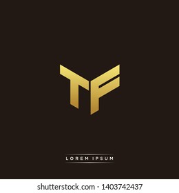 TF Logo Letter Initial Logo Designs Templete with Gold and Black Background