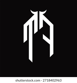 TF Logo-Monogramm mit Hornform, einzelne schwarz-weiße Designvorlage auf schwarzem Hintergrund