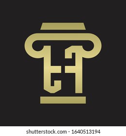 TF Logo monogram with pillar style design template with gold colors