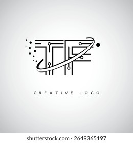 Logotipo de Monograma de Órbita TF - Marca de Letra Mínima Futurista com Linha de Arte Circular, Pontos Inspirados na Tecnologia e Conceito de Movimento Espacial para Identidade de Marca Moderna