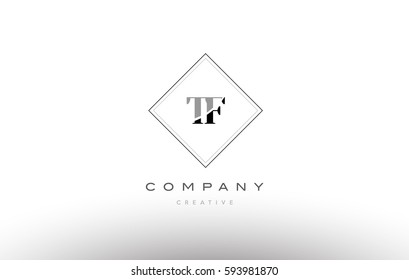 tf t f  retro vintage black white alphabet company letter logo line design vector icon template 