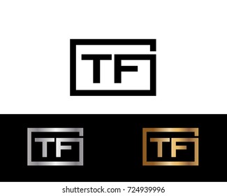TF text gold black silver modern creative alphabet letter logo design vector icon

