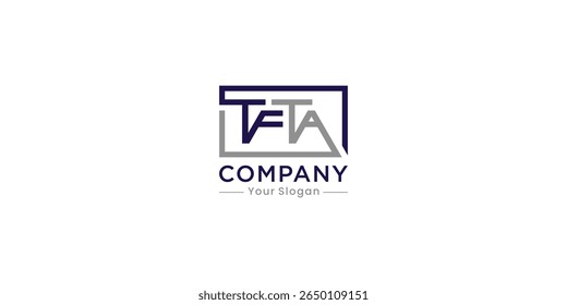 TFTA Letter Logo with rectangular line design encircling it