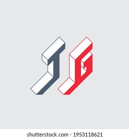 TG - 2-letter code or logo. T and G - Monogram or logotype. Isometric 3d font for design. Three-dimension letters.