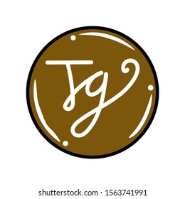 TG initial handwriting logo design in brown circle. Handwriting logo of initial signature. This logo can be applied to young companies, coffee shops, teams and others.