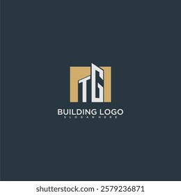 TG initial letter building logo for real estate with square design