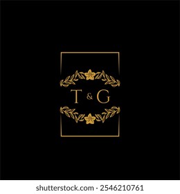 Decoração de monograma inicial de TG para logotipo de casamento com linha quadrada criativa