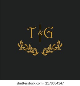 TG initial monogram wedding with creative leaf line