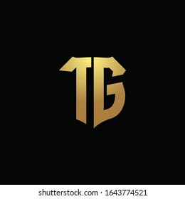 TG logo monogram with gold colors and shield shape design template