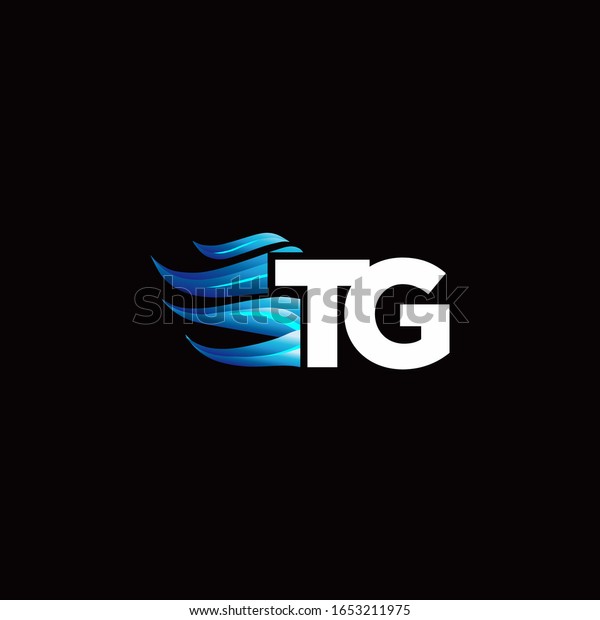 Tg Monogram Logo Blue Fire Style Stock Vector Royalty Free