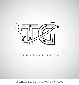 TG Orbit Monogram Logo – Futuristic Minimal Letter mark with Circular Line Art, Tech-Inspired Dots and Space Motion Concept for Modern Branding Identity