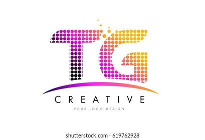 TG T G Dots Letter Logo Design with Magenta Bubble Circles and Swoosh