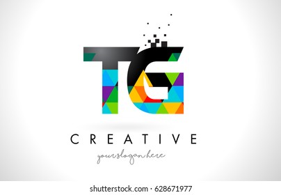 TG T G Letter Logo with Colorful Vivid Triangles Texture Design Vector Illustration.