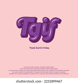 "TGIF - Gracias a Dios es viernes" diseño creativo efecto de texto o tipografía. 