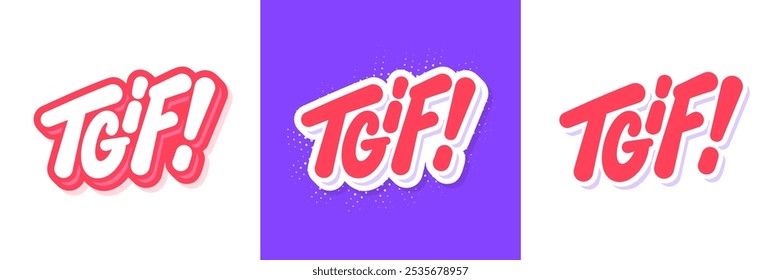 TGIF. Gracias A Dios Es Viernes. Conjunto de pegatinas de tipografía de Vector.