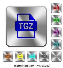 TGZ file format engraved icons on rounded square glossy steel buttons