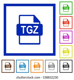 TGZ file format flat color icons in square frames on white background