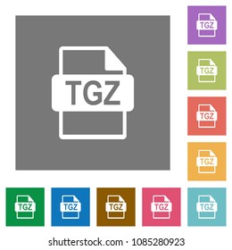 TGZ file format flat icons on simple color square backgrounds