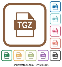 TGZ file format simple icons in color rounded square frames on white background