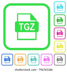 TGZ file format vivid colored flat icons in curved borders on white background