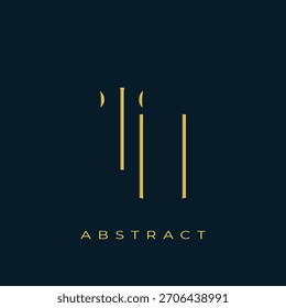 TH Abstractas diseño de logotipo dorado. Abstractas composición de símbolos de oro sobre un fondo azul marino oscuro