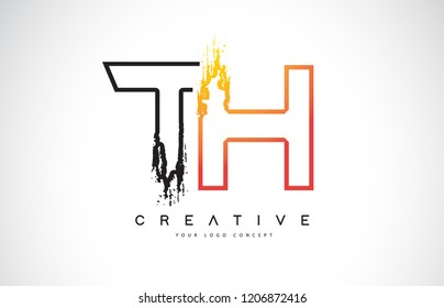 TH Creative Modern Logo Design Vetor with Orange and Black Colors. Monogram Stroke Letter Design.