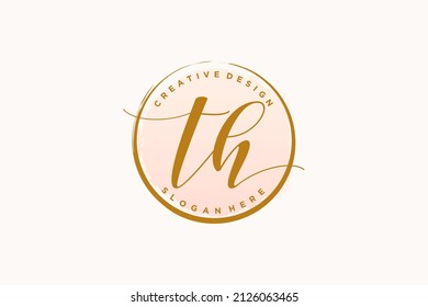 TH handwriting logo with circle template vector signature, wedding, fashion, floral and botanical with creative template.