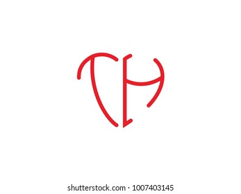 TH initial heart shape red colored logo