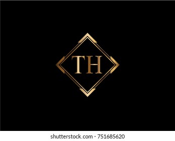 TH initial letter diamond shape golden logo