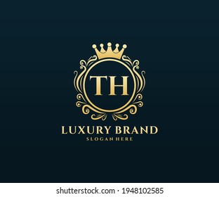 LA Carta Inicial, Texto dorado con monograma heráldico con mano floral femenina, diseño de logo de lujo de estilo antiguo.