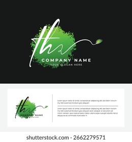 TH Anfangsbuchstabe Unterschrift Logo und grünes Blatt