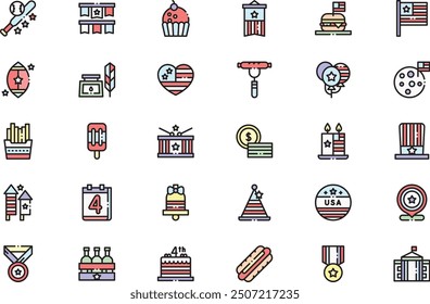 Th of july icons collection is a vector illustration with editable stroke.