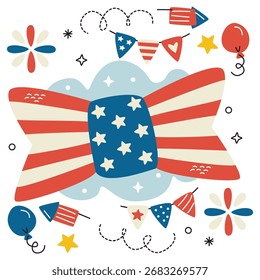 Ilustração Vetorial de julho. Design mínimo plano. Ilustração editável para web, móvel, impressão