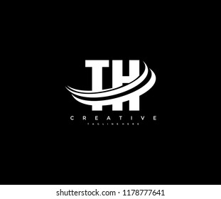 TH Letter Creative Modern Monogram Three Black Swoosh Design Logo