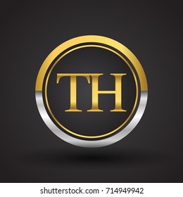 TH Letter logo in a circle, gold and silver colored. Vector design template elements for your business or company identity.