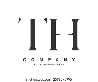 Design do logotipo TH. Estilo de letra inicial t e h serifa. Tipografia clássica do nome da empresa. Logotipo ou identidade da moda. Ilustração vetorial.