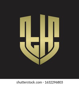 TH Logo monogram with emblem shield shape design isolated gold colors on black background