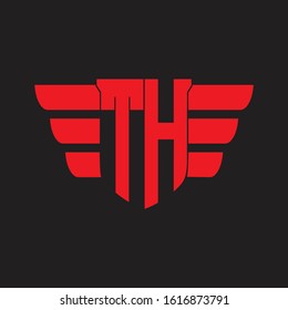 TH Logo monogram with emblem and wings element design template on red colors