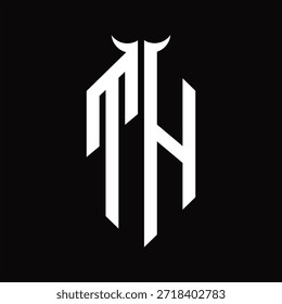 TH-Logo-Monogramm mit Hornform, einzelne schwarz-weiße Designvorlage auf schwarzem Hintergrund